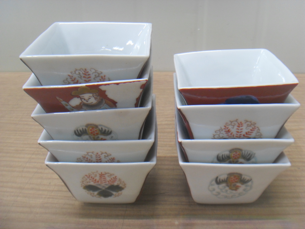 이빵 오래된 일본 사각 잔 그릇 9개 흠 수집용
